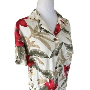 Caribbean Joe Hawaiian Shirt Womans SZ S Off White Floral
